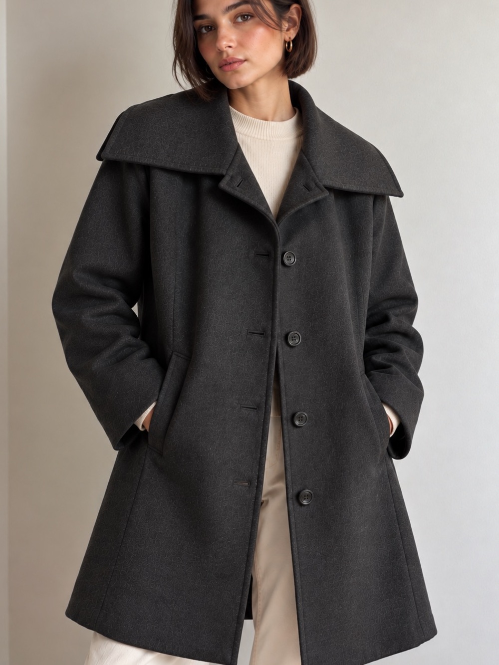Jessica 60% Wool Dark Charcoal Coat - Classic Button Front Vintage Retro